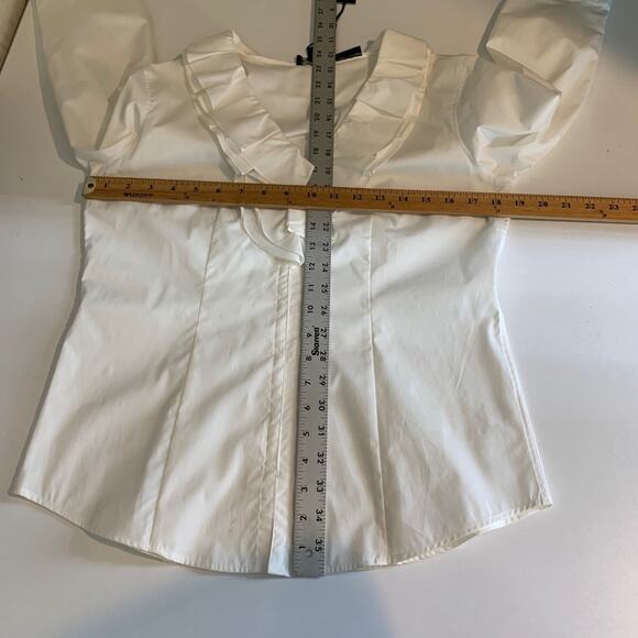 Talbots Blouse Womens 8 Cream Stretch Ruffle Frill Poplin Long Sleeve Shirt - Picture 9 of 14